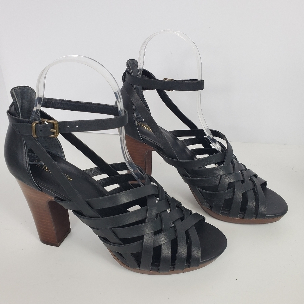 Seychelles black strappy sandals heels 8.5